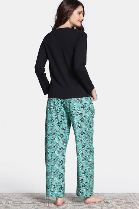 Zivame Mickey Mania Knit Poly Pyjama Set - Winter Green — image 4